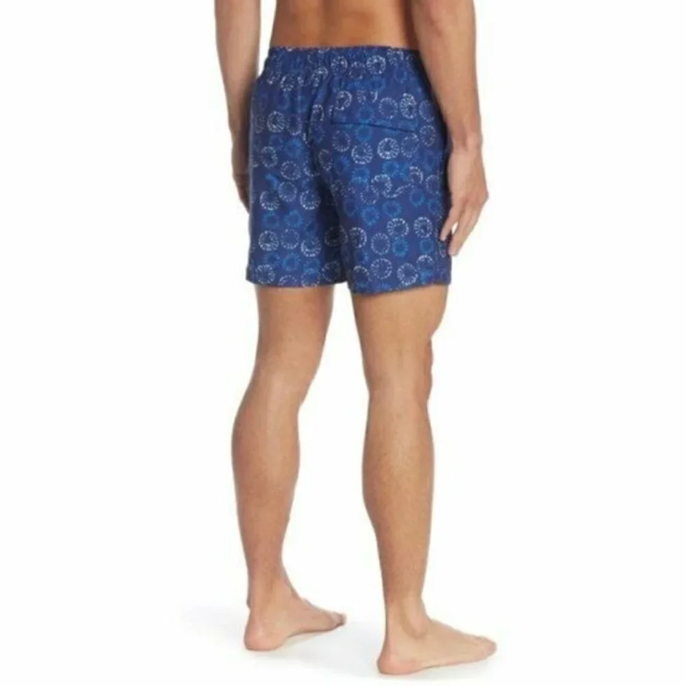 Slate & Stone Mens Blue Geo Print Pockets Swim Trunks Swimwear Sz L New